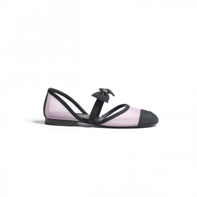 (image for) CHANEL MESH GROSGRAIN MARY JANES FLATS LIGHT PINK G46701