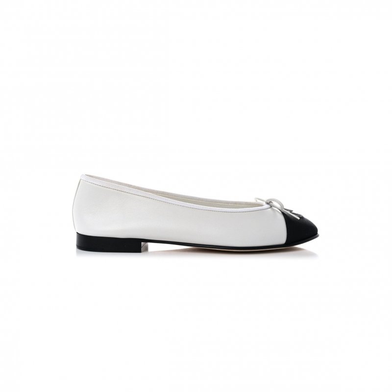 (image for) CHANEL LAMBSKIN CAP TOE CC BALLERINA FLATS WHITE BLACK