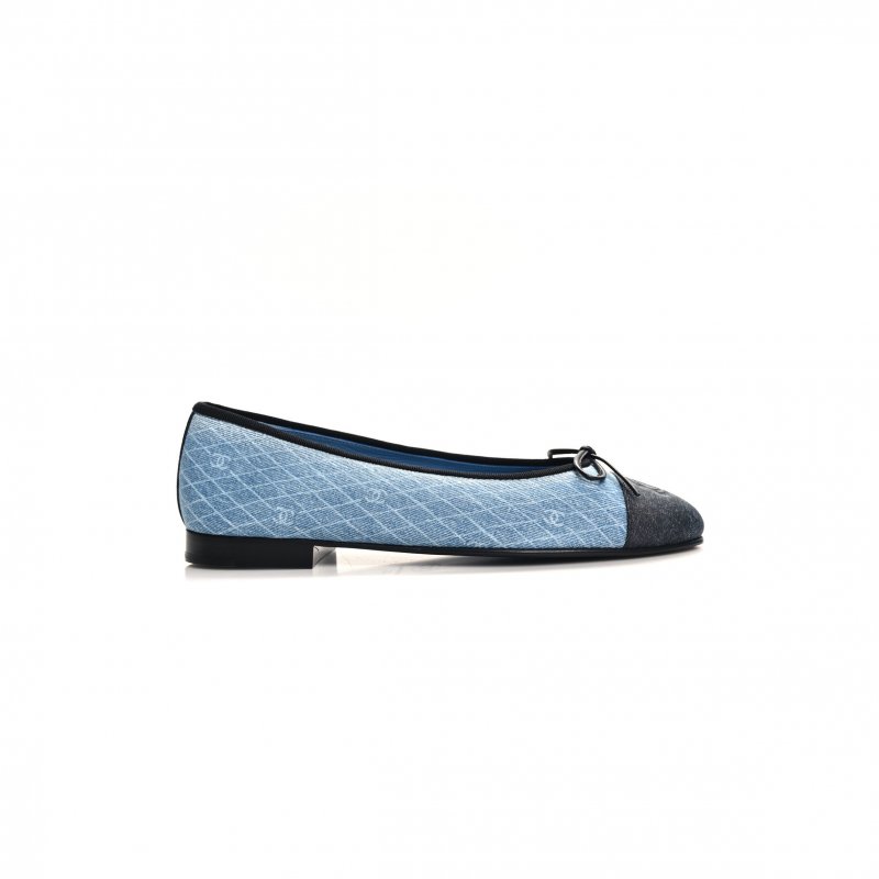 (image for) CHANEL DENIM PRINTED QUILT CC CAP TOE BALLERINA FLATS 157513