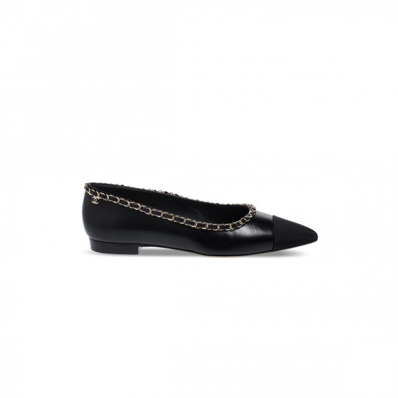 (image for) CHANEL FABRIC GROSGRAIN CHAIN CAP TOE FLATS 272269