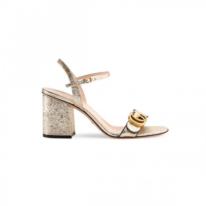 (image for) GUCCI METALLIC LAMINATED LEATHER MID-HEEL SANDALS 453379