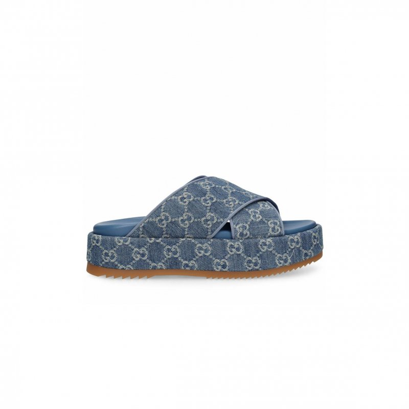 (image for) GUCCI WOMEN'S GG DENIM PLATFORM SANDALS 816798
