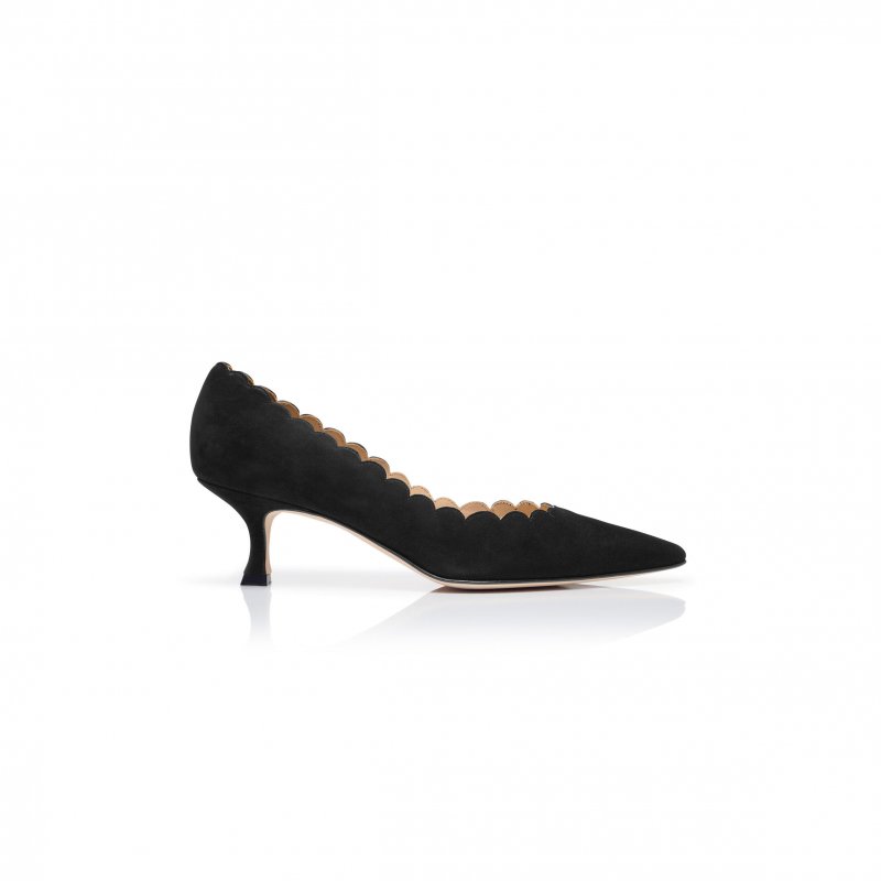 (image for) MANOLO BLAHNIK SRILASCA BLACK SUEDE SCALLOPED PUMPS 120-1218-0002