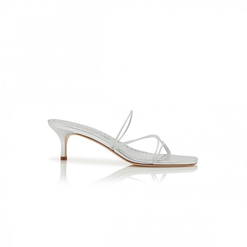 (image for) MANOLO BLAHNIK NINFEMU SILVER NAPPA LEATHER OPEN TOE MULES 224-1685-0002