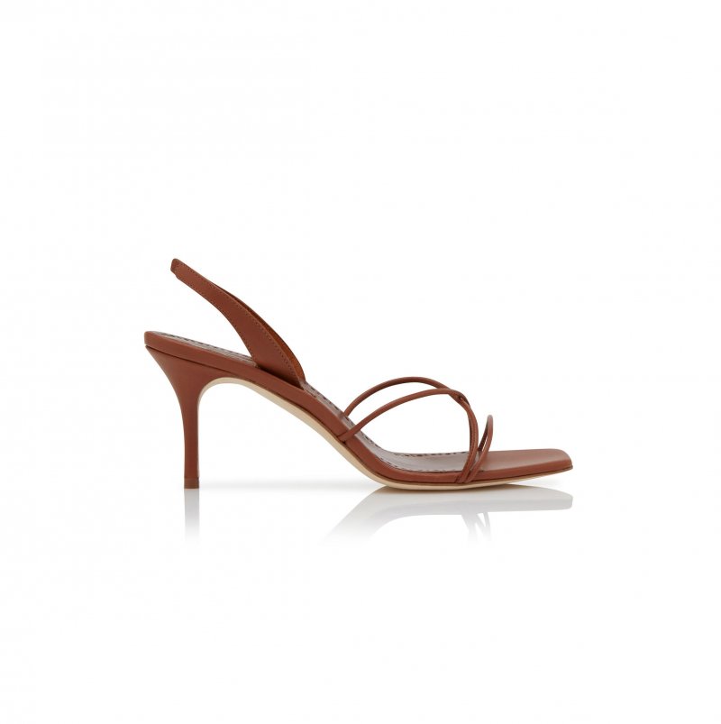 (image for) MANOLO BLAHNIK NINFEA BROWN NAPPA LEATHER SLINGBACK SANDALS 224-1684-0004