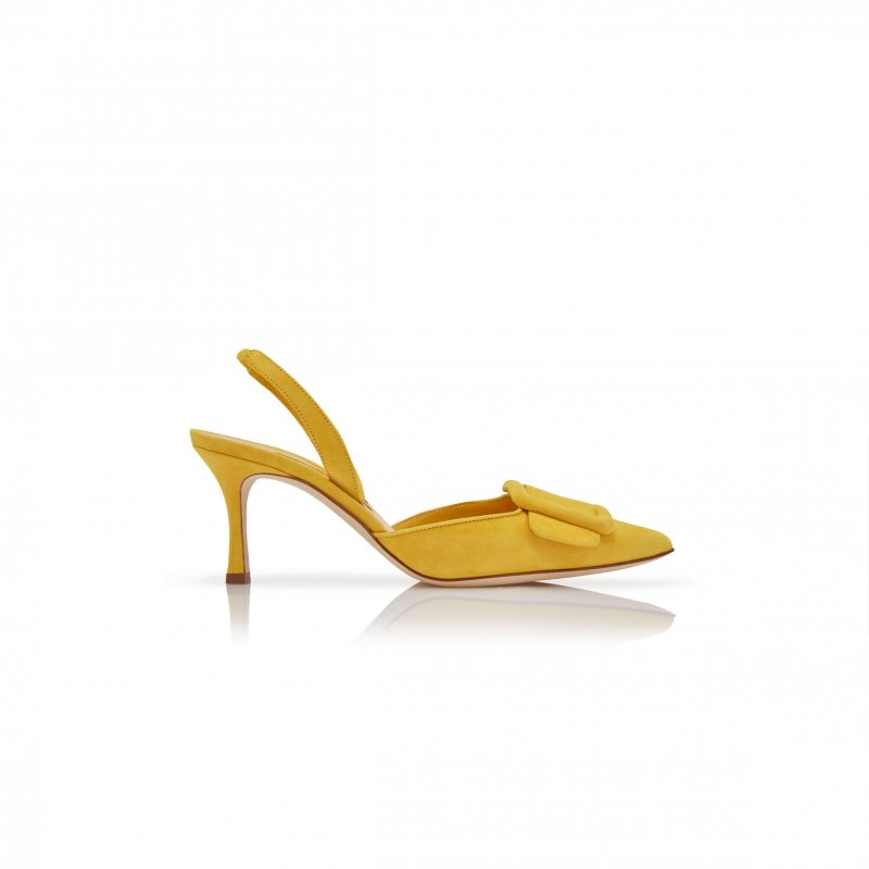 (image for) MANOLO BLAHNIK MAYSLI YELLOW SUEDE SLINGBACK PUMPS 219-0182-0059