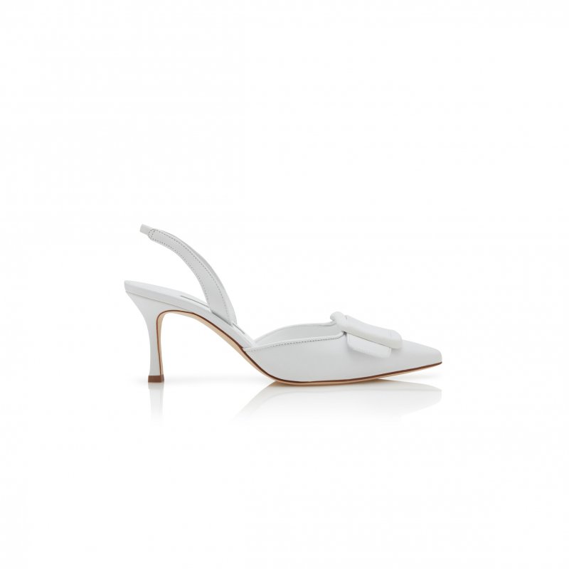 (image for) MANOLO BLAHNIK MAYSLI WHITE NAPPA LEATHER SLINGBACK PUMPS 219-0254-0005