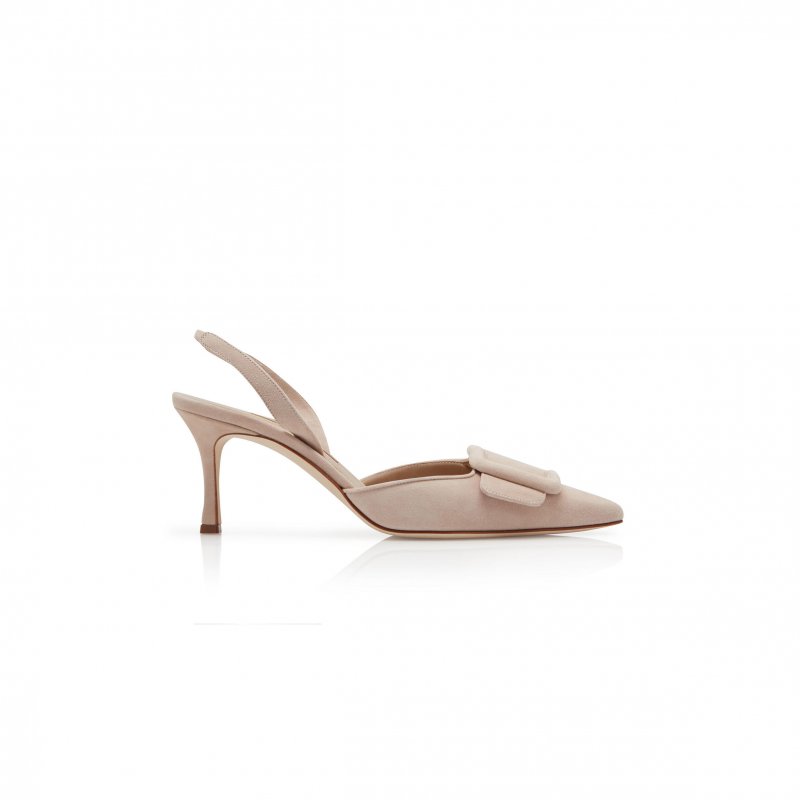 (image for) MANOLO BLAHNIK MAYSLI LIGHT BEIGE SUEDE SLINGBACK PUMPS 219-0182-0007