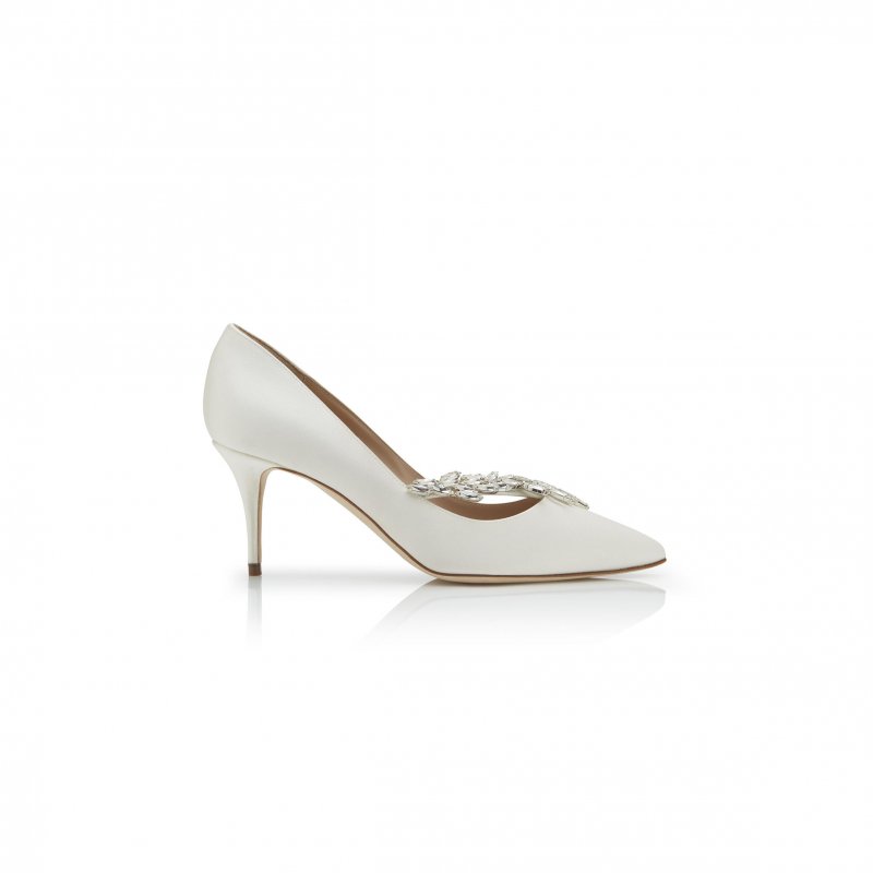 (image for) MANOLO BLAHNIK NADIRA 70 WHITE SATIN JEWEL BUCKLE PUMPS 9XX-0368-0050