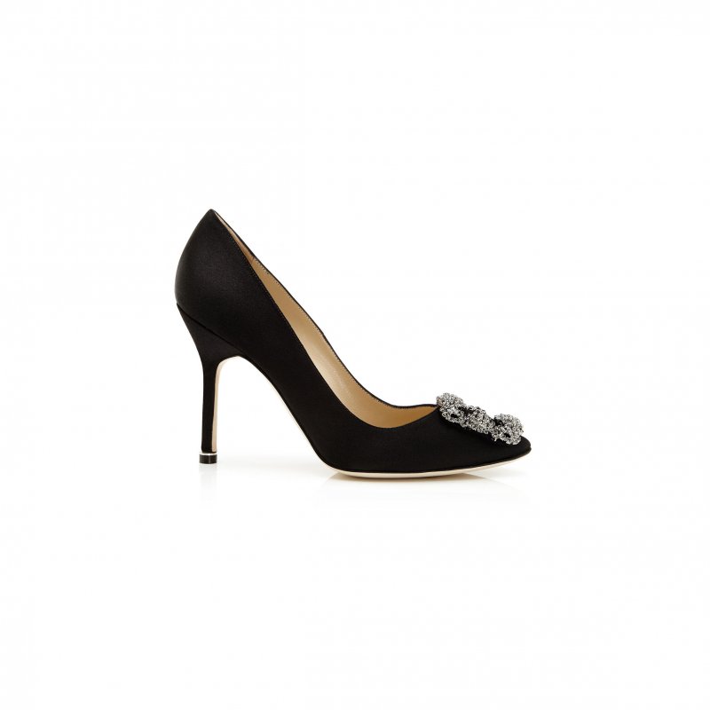 (image for) MANOLO BLAHNIK HANGISIBLACK SATIN JEWEL BUCKLE PUMPS 9XX-0664-0033