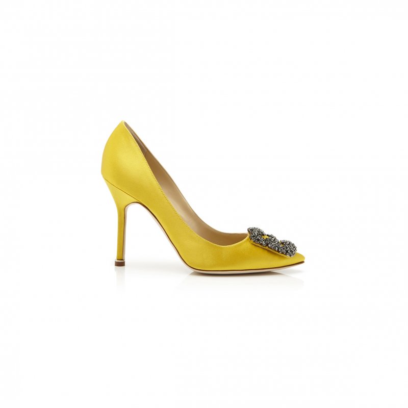 (image for) MANOLO BLAHNIK HANGISI YELLOW SATIN JEWEL BUCKLE PUMPS 9XX-0664-0031