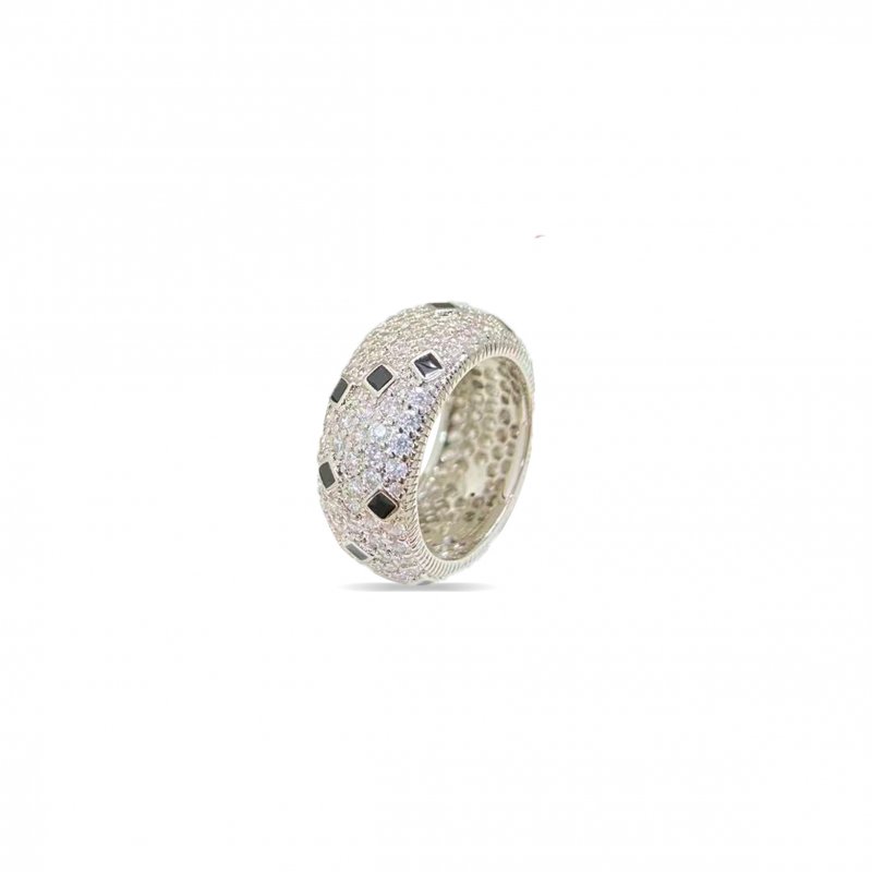 (image for) CARTIER SILVER-PLATED GOLD AND BLACK ENAMEL LEOPARD PRINT RING FOR WOMEN, EXUDING A SOPHISTICATED AND LUXURIOUS FEEL. WIDE VERSION