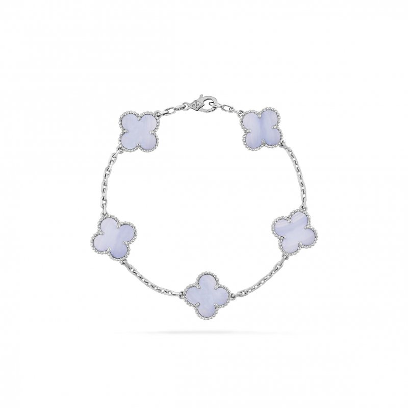 (image for) VAN CLEEF ARPELS VINTAGE ALHAMBRA BRACELET, 5 MOTIFS - WHITE GOLD, CHALCEDONY VCARD34700