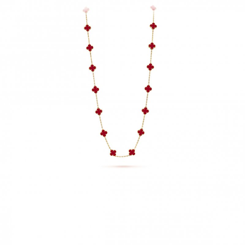 (image for) VAN CLEEF ARPELS VINTAGE ALHAMBRA LONG NECKLACE, 20 MOTIFS - YELLOW GOLD, CARNELIAN VCARD39800
