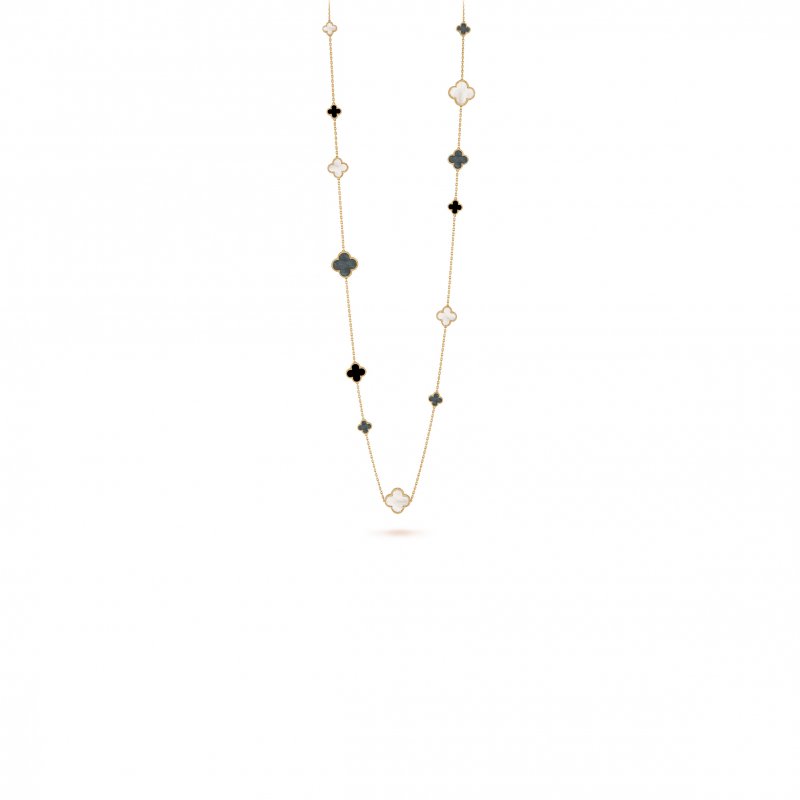 (image for) VAN CLEEF ARPELS MAGIC ALHAMBRA LONG NECKLACE, 16 MOTIFS - YELLOW GOLD, MOTHER-OF-PEARL, ONYX VCARD79400