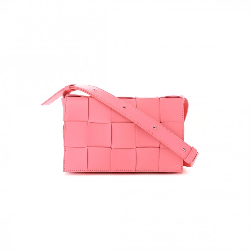 (image for) BOTTEGA VENETA LAMBSKIN MAXI INTRECCIATO CASSETTE CROSSBODY BAG PINK (23*15*5.5cm)