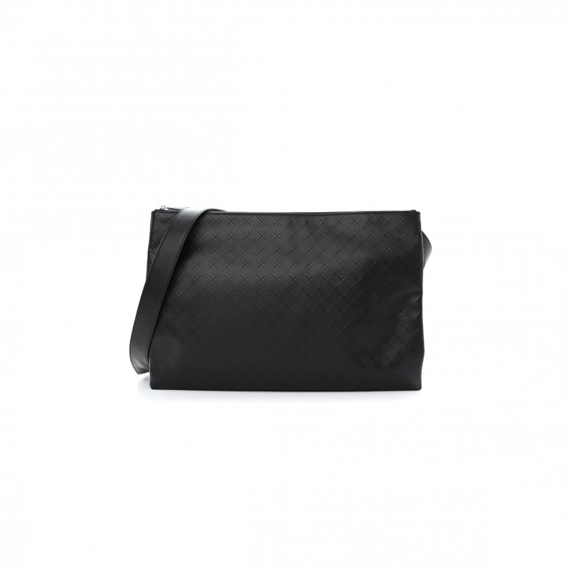 (image for) BOTTEGA VENETA INTRECCIATO EMBOSSED TRIPLE ZIP MESSENGER BAG BLACK (38*25*3cm)