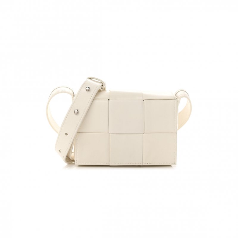 (image for) BOTTEGA VENETA LAMBSKIN MAXI INTRECCIATO EXTRA MINI CASSETTE CROSSBODY BAG WHITE (13*9*4cm)