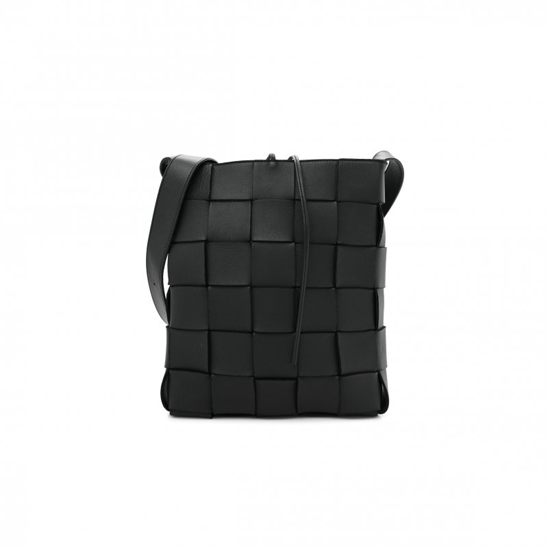 (image for) BOTTEGA VENETA LAMBSKIN MAXI INTRECCIATO CASSETTE MESSENGER BLACK (27*23*5cm)