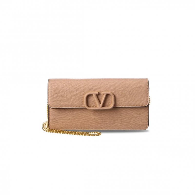 (image for) VALENTINO VSLING GRAINY LEATHER WALLET ON CHAIN WOMEN'S PINK (20*11*4cm)