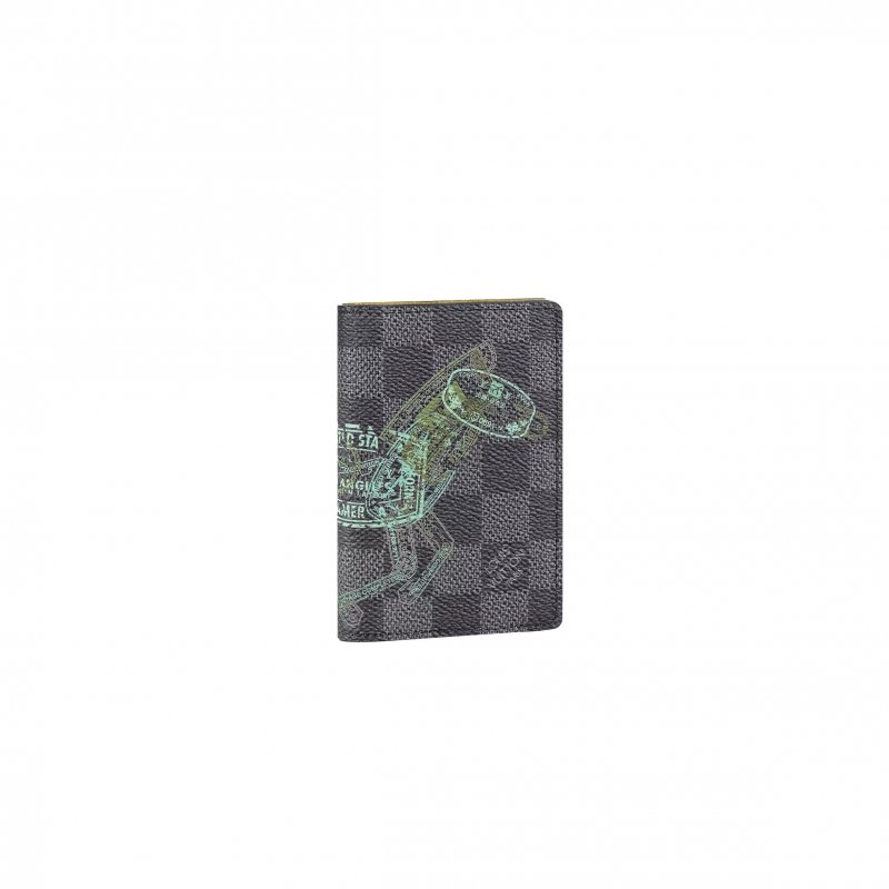 (image for) LOUIS VUITTON MASTER STAMPS ANIMAL DAMIER GRAPHITE BLACK GREY POCKET ORGANIZER WALLET N64604 (11*8cm)
