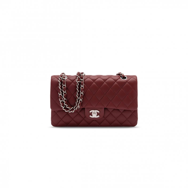 (image for) CHANEL MASTER MEDIUM CLASSIC FLAP BAG WITH SILVER HARDWARE BURGUNDY A01112 (25*16*8cm)