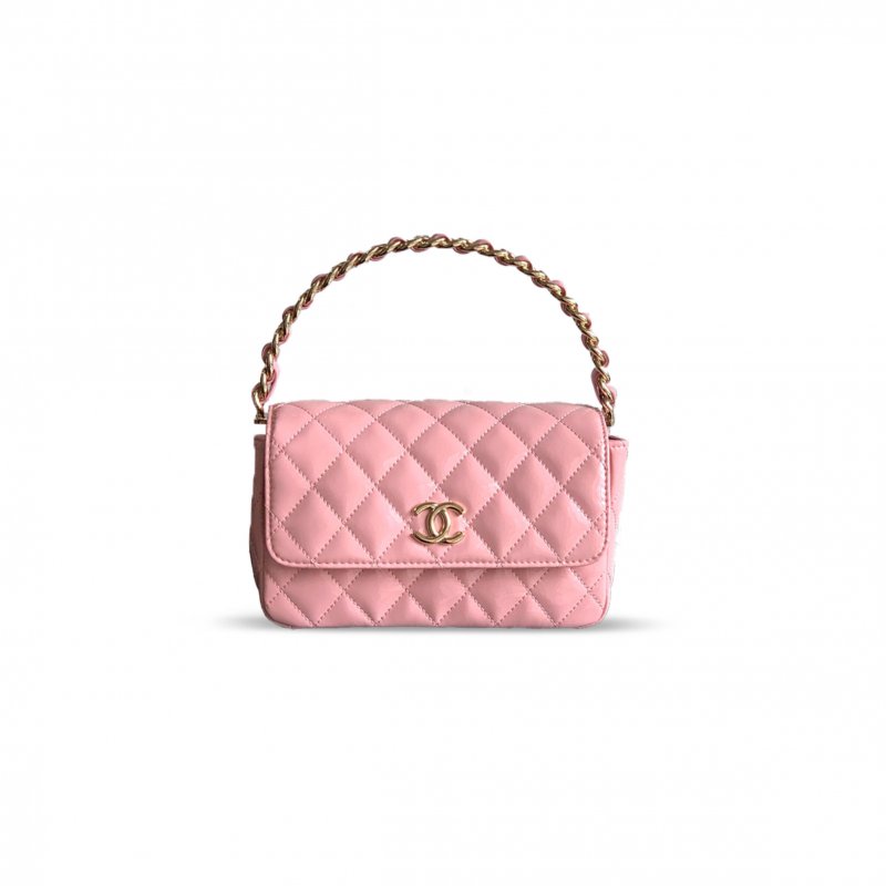 (image for) CHANEL MASTER HANDLE FLAP BAG PATENT CALFSKIN & GOLD METAL PINK 496583 (18.5*10.5*8cm)