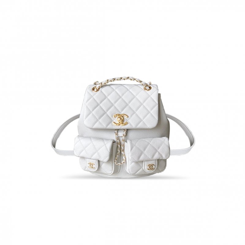 (image for) CHANEL MASTER LARGR SHINY CAVIAR QUILTED DUMA POCKETS DRAWSTRING BACKPACK WHITE 129230 (21*20*12cm)