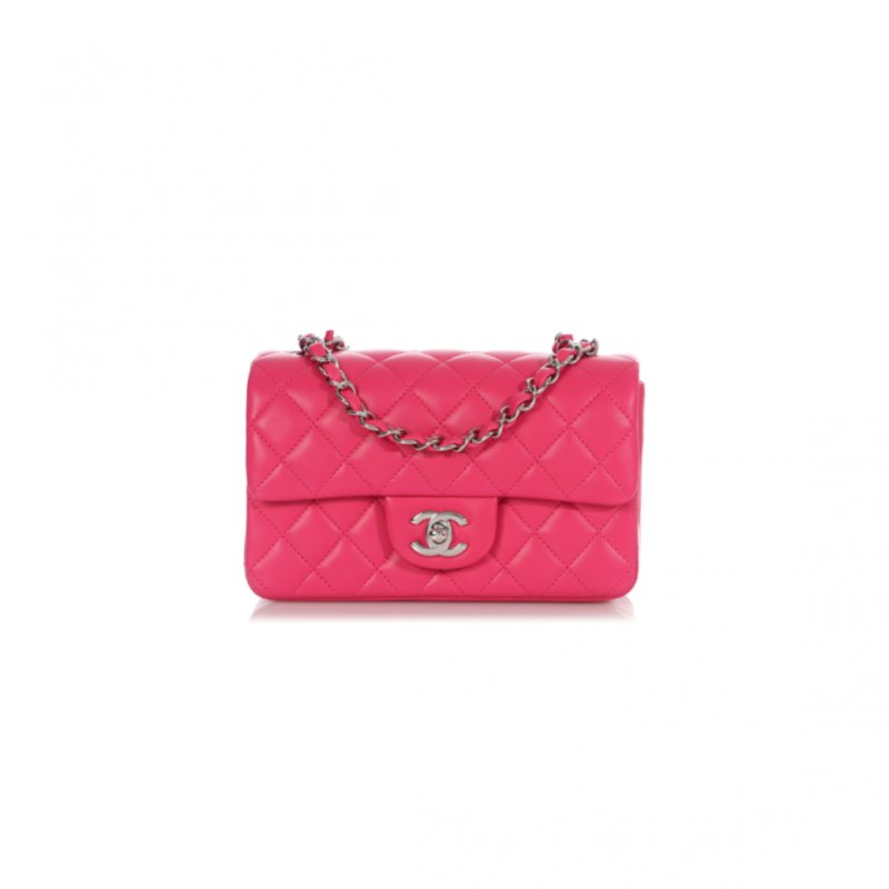 (image for) CHANEL QUILTED LAMBSKIN RECTANGULAR MINI FLAP PINK SILVER HARDWARE A69900 (20*13*7cm)