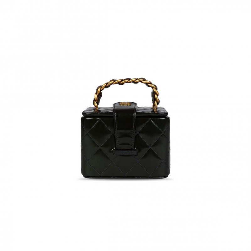 (image for) CHANEL MINI SQUARE VANITY BLACK PATENT ANTIQUE GOLD HARDWARE A2227 (11*9.5*8.5cm)