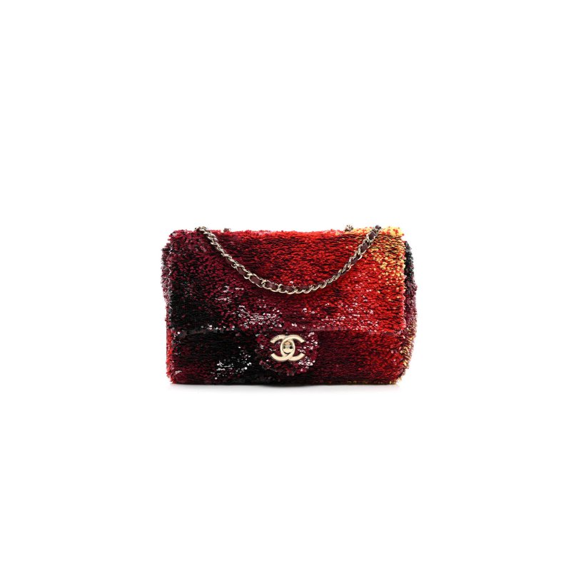 (image for) CHANEL SHADED SEQUINS MINI FLAP BLACK BURGUNDY RED YELLOW 1566880 (20*14*7cm)