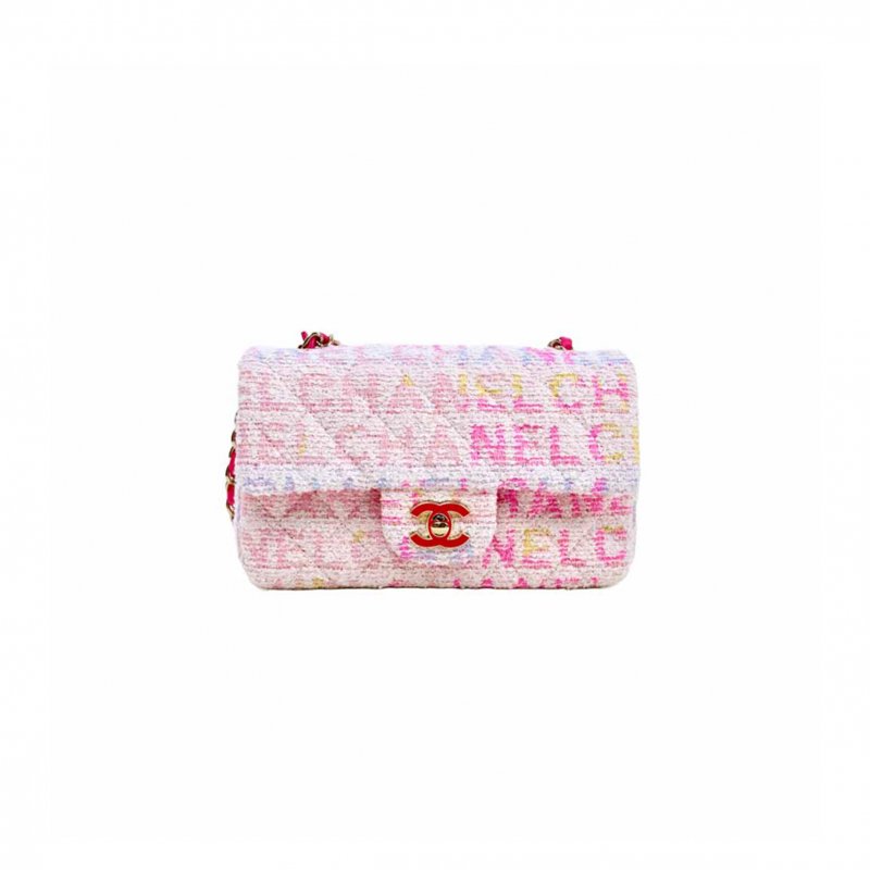 (image for) CHANEL QUILTED PINK MULTICOLOR TWEED MINI RECTANGULAR FLAP BAG AS0107 (20*10*7cm)