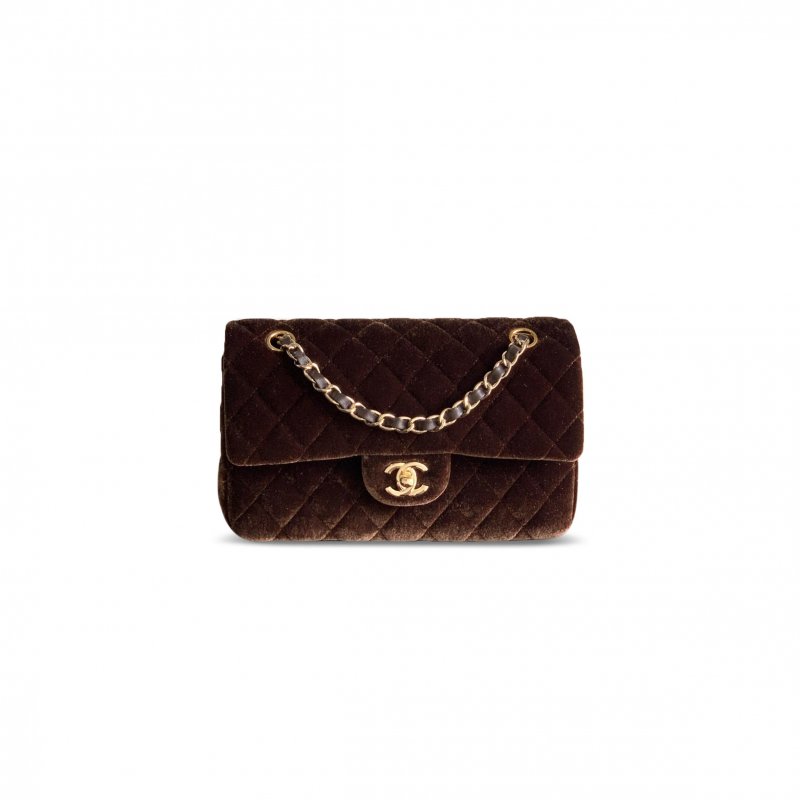 (image for) CHANEL SMALL CLASSIC FLAP HANDBAG VELVET & GOLD METAL A01113 (23*14.5*6cm)