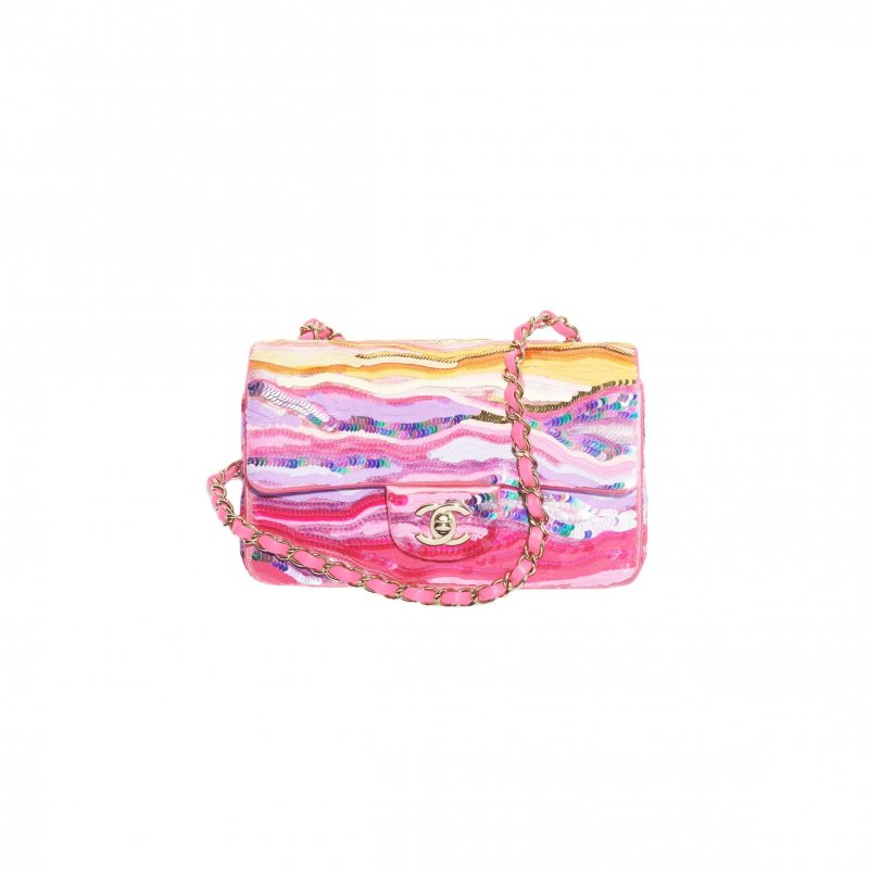(image for) CHANEL CLASSIC FLAP CF 24C EMBROIDERED SATIN SEQUIN SHOULDER BAG A69900 (20*12*6cm)