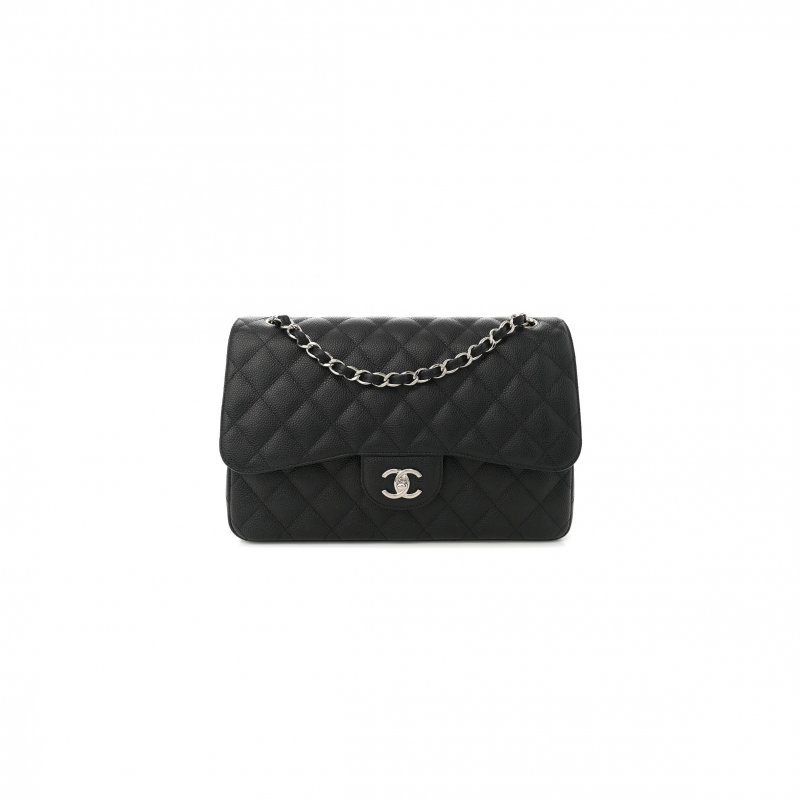 (image for) CHANEL CAVIAR QUILTED JUMBO DOUBLE FLAP BLACK 1633607 (30*20*9cm)