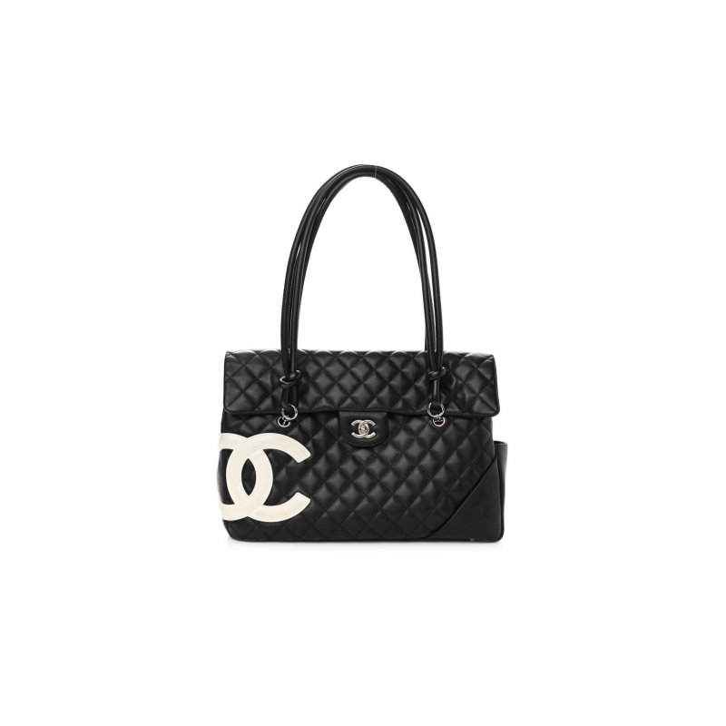 (image for) CHANEL CALFSKIN QUILTED LARGE CAMBON FLAP BLACK WHITE (33*24*11cm)