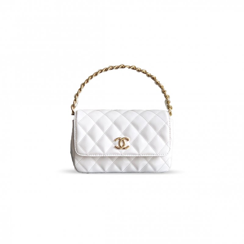 (image for) CHANEL HANDLE FLAP BAG PATENT CALFSKIN & GOLD METAL WHITE 496584 (18.5*10.5*8cm)