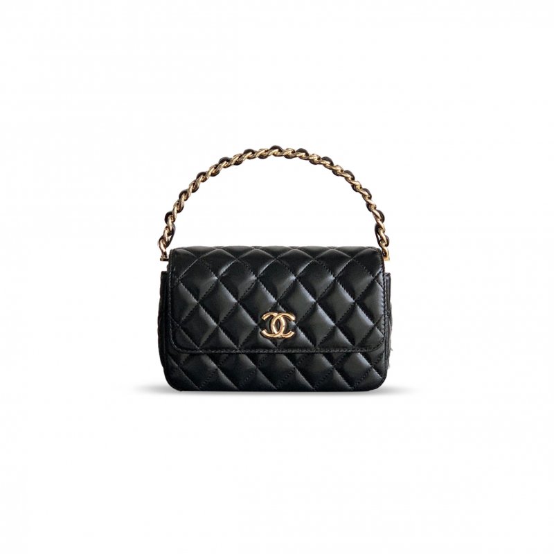 (image for) CHANEL HANDLE FLAP BAG LAMBSKIN & GOLD METAL BLACK 496581 (18.5*10.5*8cm)