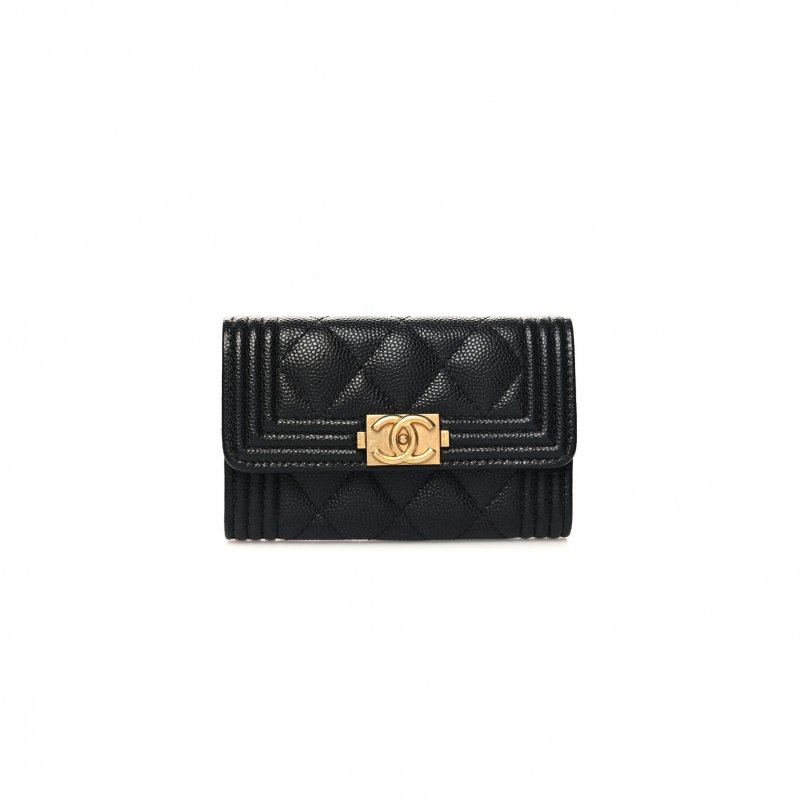(image for) CHANEL CAVIAR QUILTED BOY FLAP CARD HOLDER BLACK A80603 (11.3*7.5*2.1)