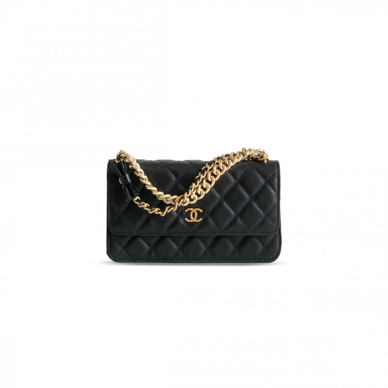 (image for) CHANEL LYCHEE PEEL CC WALLET ON CHAIN WOC BLACK AP6467 (20*11.5*4.5cm)