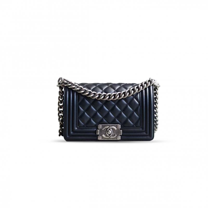 (image for) CHANEL SMALL BOY CHANEL HANDBAG LAMBSKIN & RUTHENIUM-FINISH METAL BLACK A67085 (20.5*12*8.5cm)
