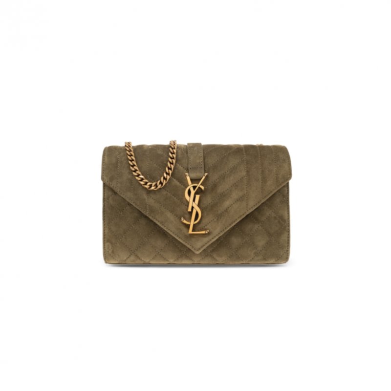 (image for) YSL ENVELOPE SMALL BAG IN SUDE SHOULDER BAG GREEN 6001951U8873206 (21*13*6cm)