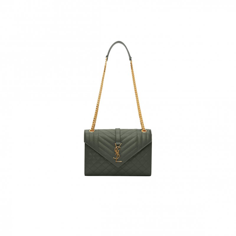 (image for) YSL ENVELOPE MEDIUM SHOULDER BAG OLIVE GREEN 677476 (24*17.5*6cm)