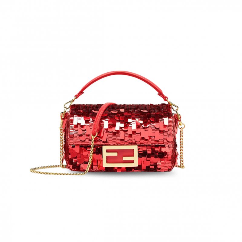 (image for) FENDI SEQUIN PAILLETTES VITELLO GRACE SEX AND THE CITY MINI BAGUETTE MATTONE 8BS017AMP0F0V3L (19*11.5*4cm)