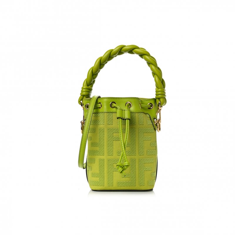 (image for) FENDI CANVAS NAPPA F IS FENDI FF EMBROIDERED MINI MON TRESOR BUCKET BAG WASABI 8BS010AKKWF1JCP (18*12*10cm)