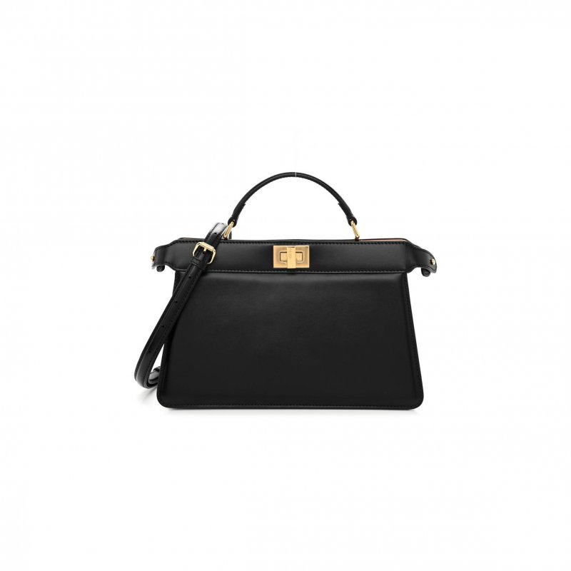 (image for) FENDI VITELLO KING LUXOR SHINY NAPPA MEDIUM PEEKABOO I SEE U EAST WEST SATCHEL BLACK LIGHT ROSE (29*18*11cm)