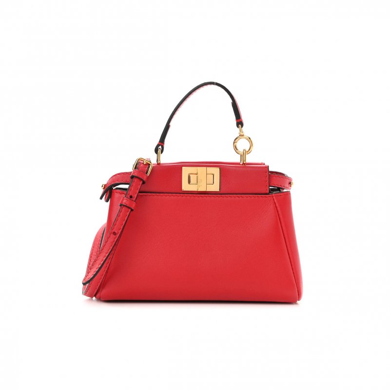 (image for) FENDI SHINY NAPPA MICRO PEEKABOO ICONIC SATCHEL FRAGOLA (20*15*11cm)