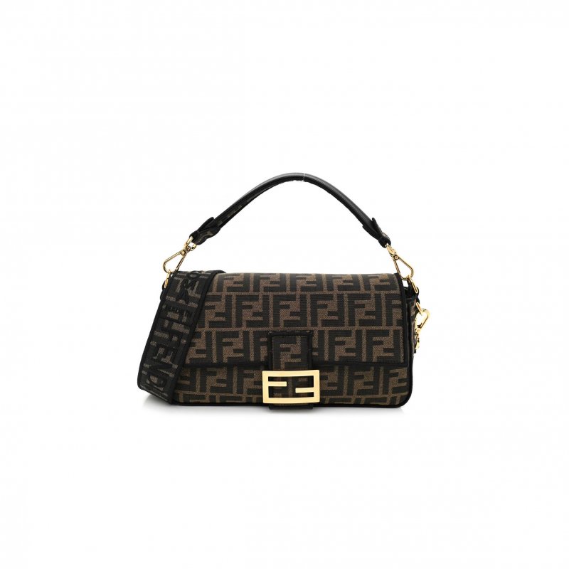 (image for) FENDI FABRIC JACQUARD FF 1974 MEDIUM BAGUETTE TOBACCO MORO BLACK (27*13*6cm)