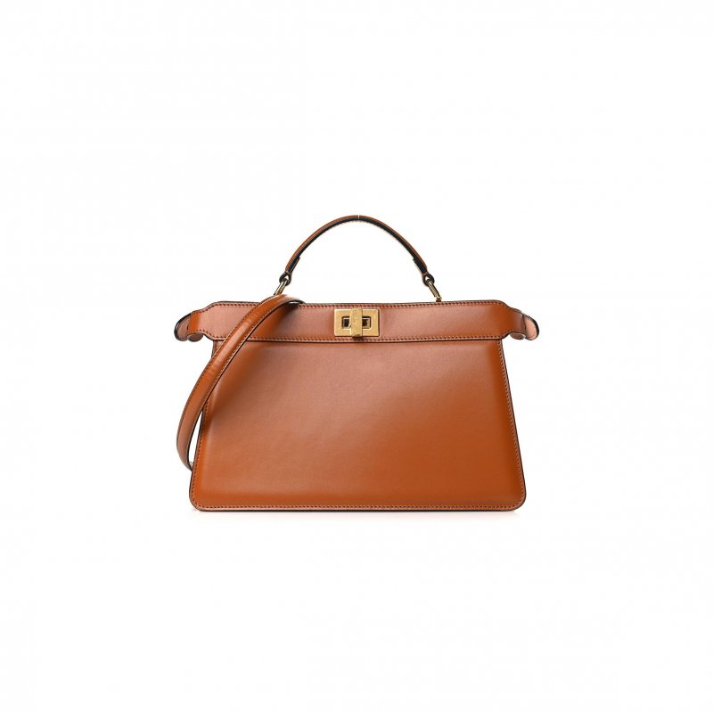 (image for) FENDI VITELLO KING LUXOR SHINY NAPPA MEDIUM PEEKABOO I SEE U EAST WEST SATCHEL BRANDY LIGHT ROSE (30*20*12cm)