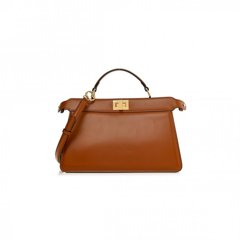 (image for) FENDI VITELLO KING LUXOR SHINY NAPPA MEDIUM PEEKABOO I SEE U EAST WEST SATCHEL BRANDY LIGHT ROSE (29*18*10cm)